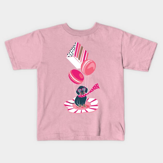 Pastel café sweet love dream // print // fuchsia pink pastry details blue dachshund dog puppy Kids T-Shirt by SelmaCardoso
